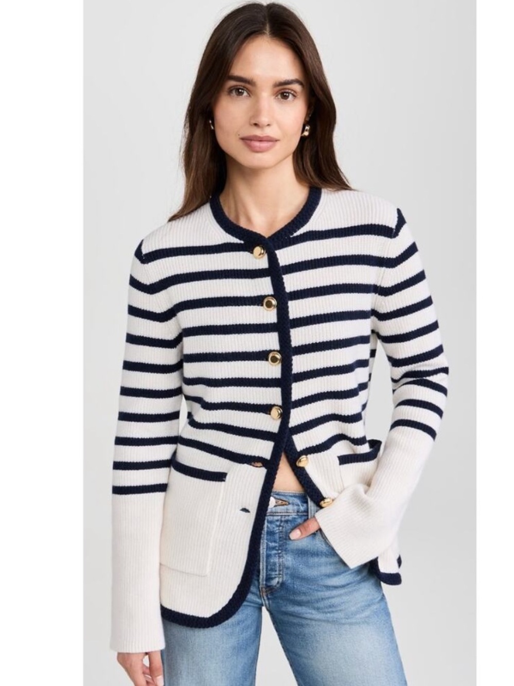 Rag & Bone Sweater Nancy Long Cardigan in Striped Ivory Navy